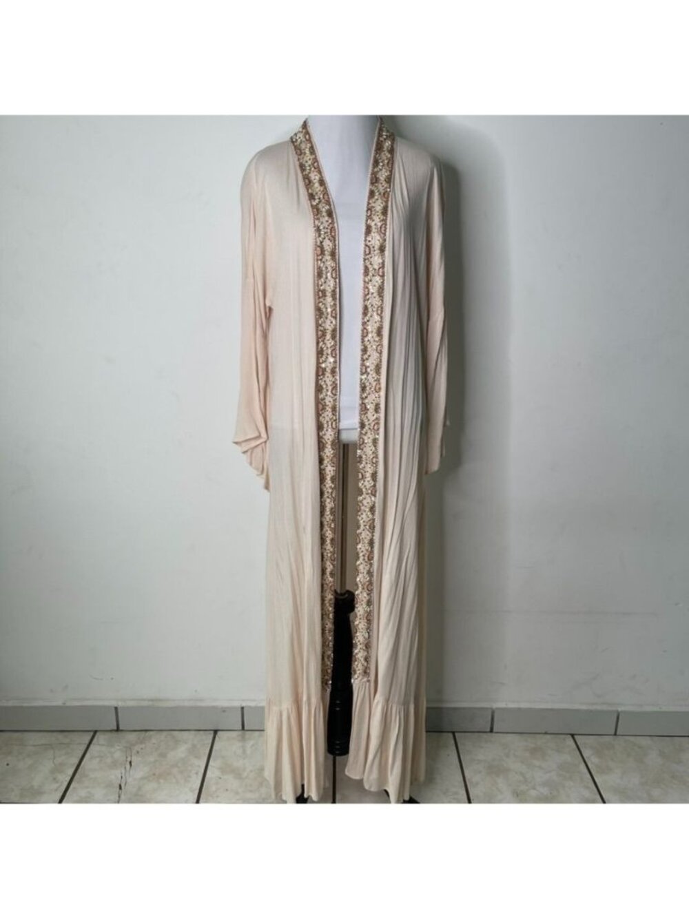 Muche & Muchette Beaded Kimono Duster Cardigan Blush Pink Size M/L